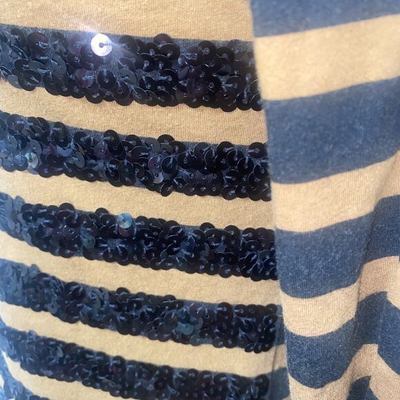 Ann Taylor Loft Sequin Striped Top Size Medium Long Sleeve Black Brown - Picture 6 of 8